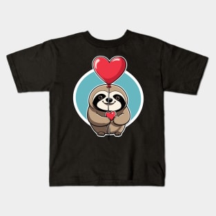 Sloth Heart Balloon - Valentines Day Kids T-Shirt